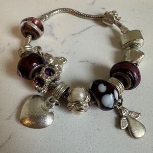 Pandora Silver and Purple Charm Bracelet